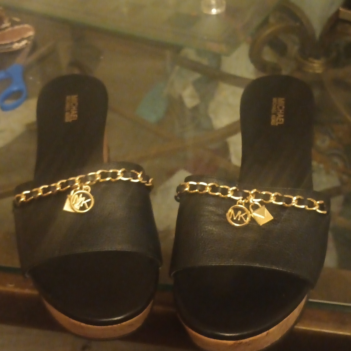 Michael Kors Wedges 8 And 1/2 Black With The Mk Emblem And Lock It In Michael Ko
